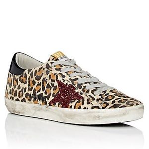 Golden Goose Superstar Leopard Sneakers + red star
